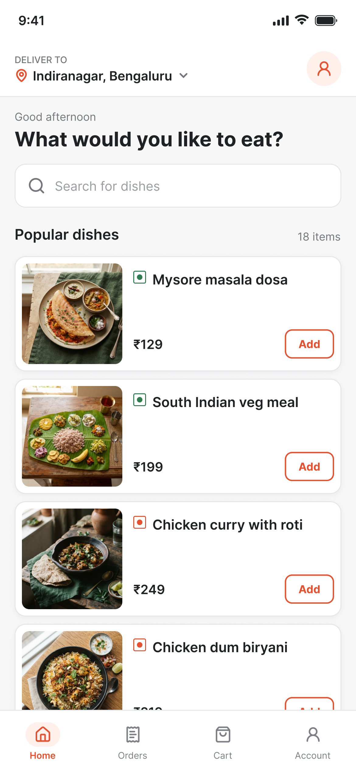 Before: a typical food-app screen